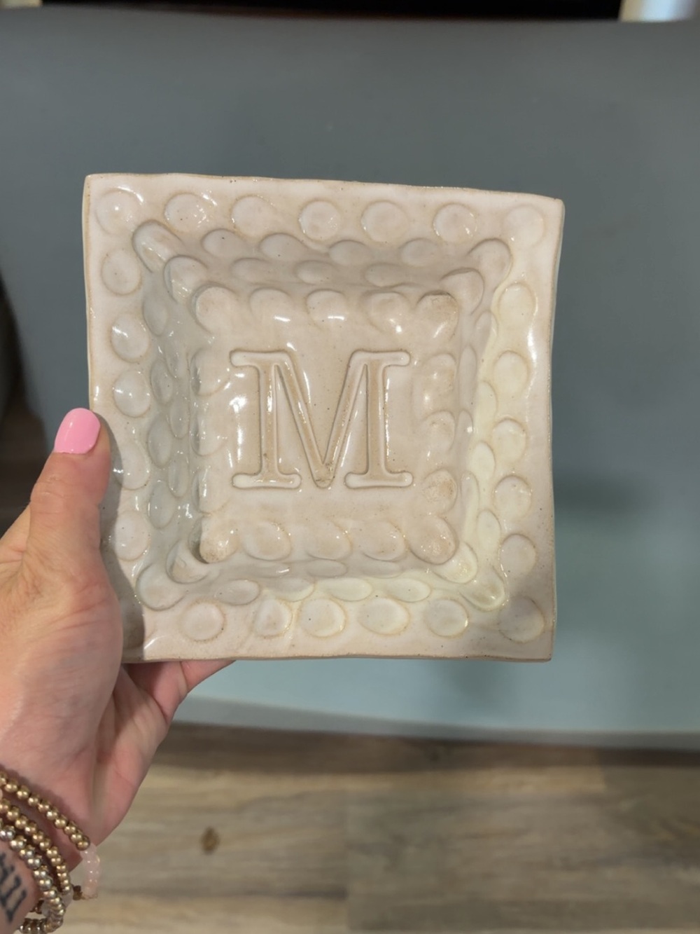 Monogram M Ceramic Trinket Dish in Cream
